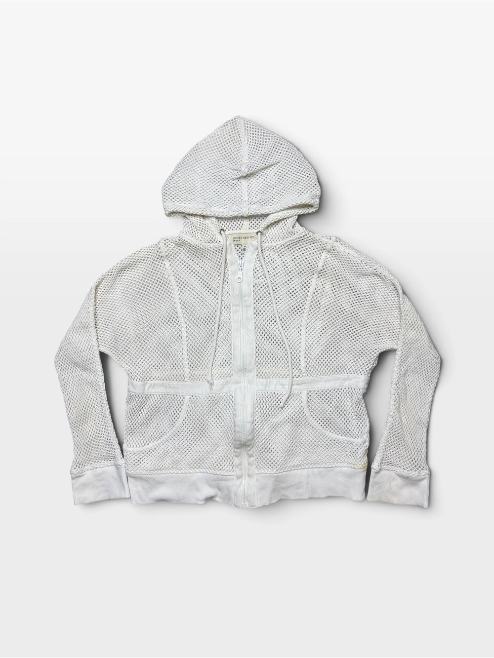 Vintage Y2K White Mesh Open Knit Zip Up Hoodie